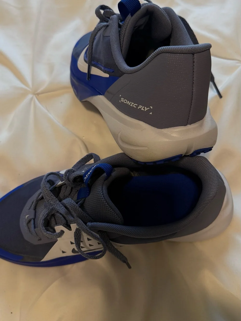 Nike Kids Gray and Blue Sneakers with White Swoosh